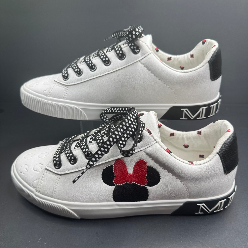 Ground Up Disney Minnie Mouse White Sneakers Polka Dot Laces Womens Size 9